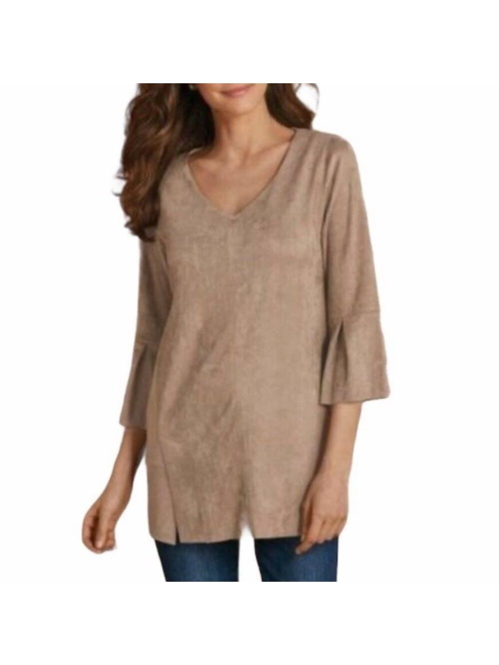 Soft Surroundings Lizzy Faux Suede Tunic Top Gray 1X